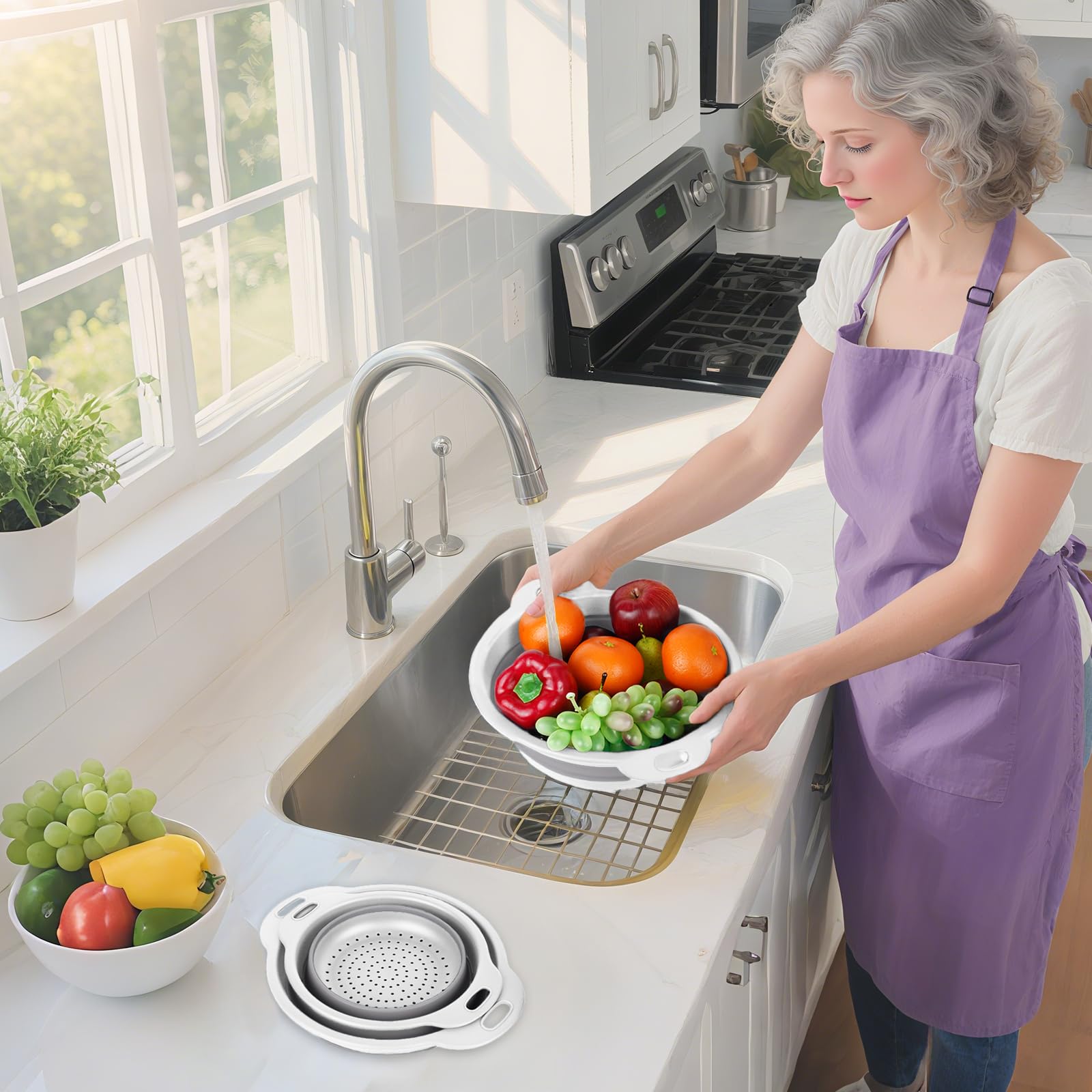 Cluren collapsible colander made from BPA-free PP+TPE for safe, durable use.