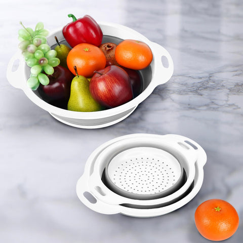 Cluren collapsible colander expanded to nine centimeters with even drain holes.