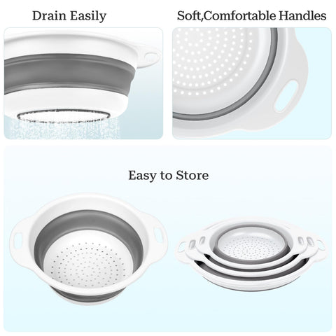 Cluren collapsible colander with non-slip base stays steady during draining.