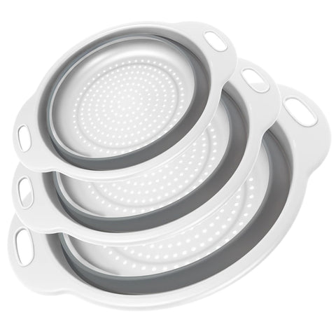 Cluren collapsible colander three-size set ready for easy meal prep and draining.