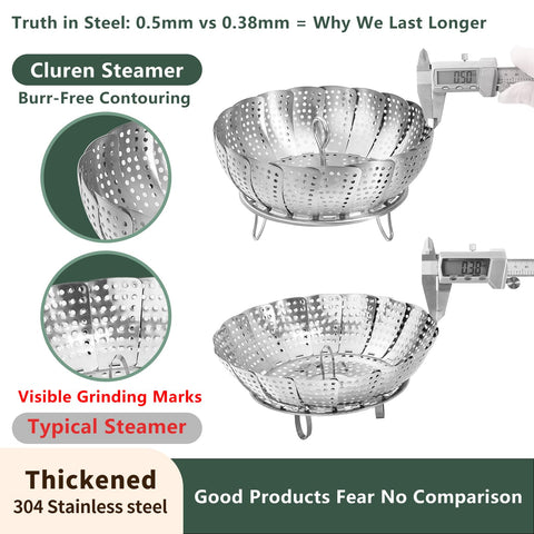 Cluren steamer basket includes detachable lifting rod for easy cleaning and storage.