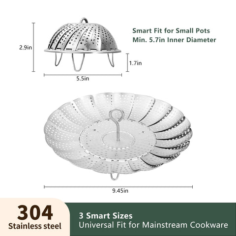 Cluren steamer basket demonstrates three-mode petal opening for pot flexibility.