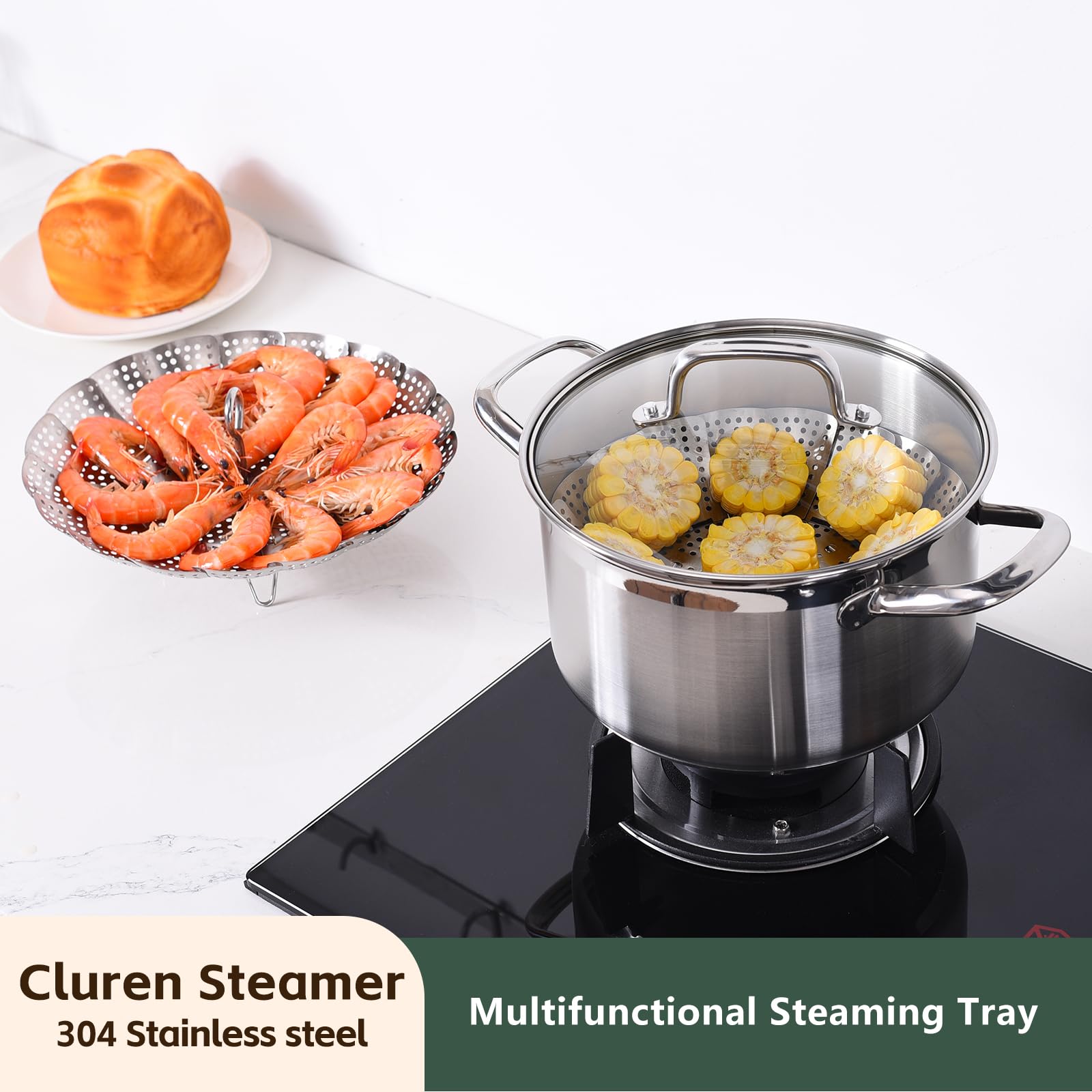 Cluren steamer basket offers three sizes to fit 5.5 to 9.5 inch pots.