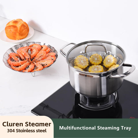 Cluren steamer basket offers three sizes to fit 5.5 to 9.5 inch pots.