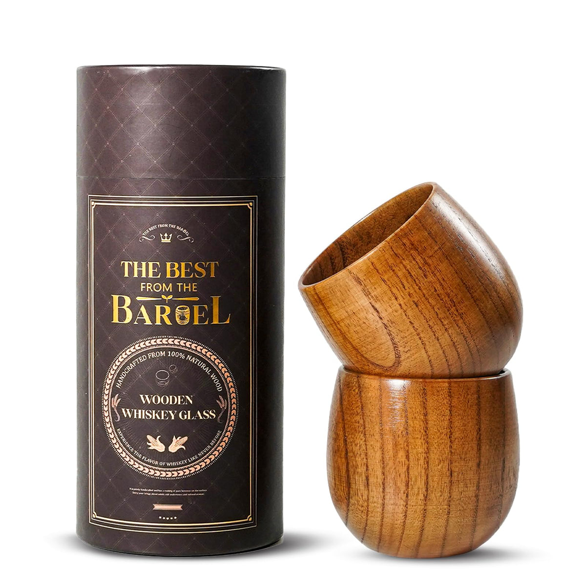 Clxfcgiv oak-barrel-style bourbon glass highlights natural grain for a rich, collector-worthy sipping experience.