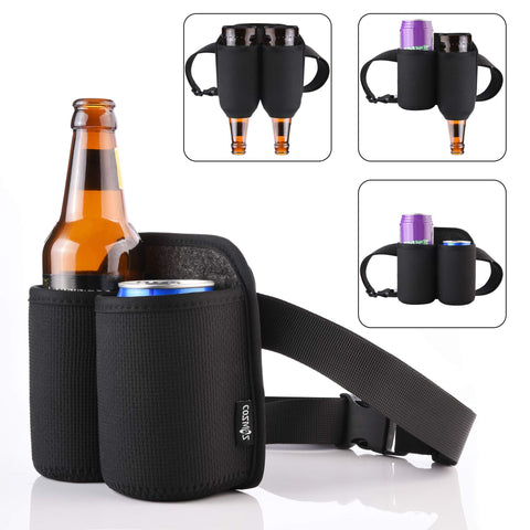 CM 2-Bottles Beer Belt Strap worn at the waist during an outdoor party.