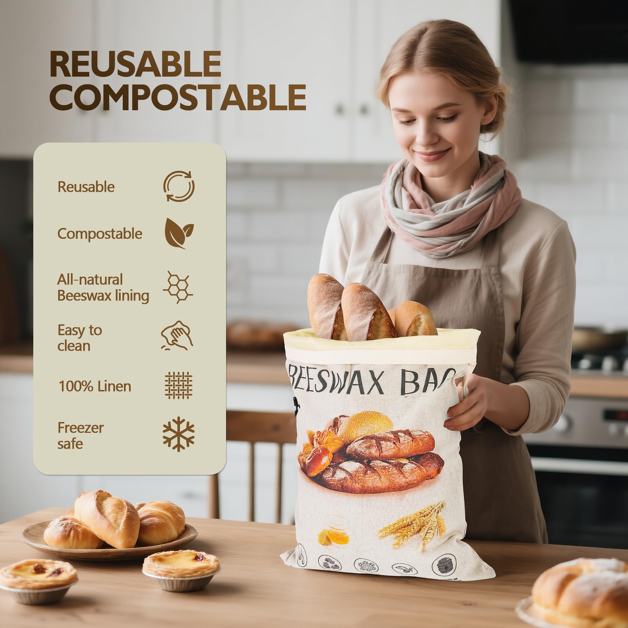 CMACAIV 3D moisture-proof linen bags preserve bread softness in fridge or freezer.