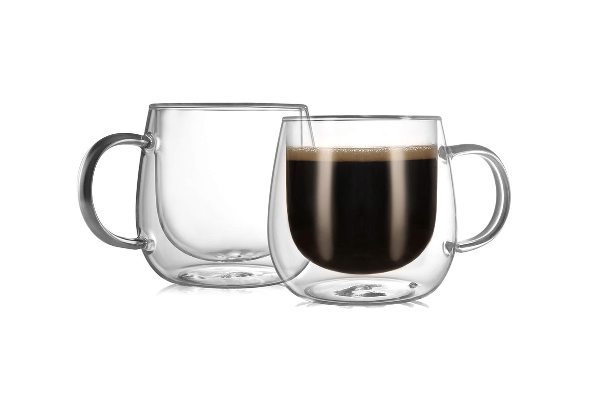 CNGLASS 12oz double-walled mug with clear handle for hot coffee or tea