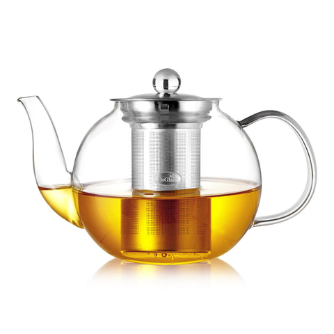 CNGLASS 600ml teapot front view shows clear glass for blooming teas and observation