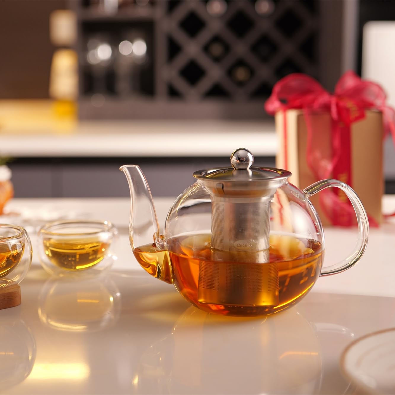 CNGLASS blooming tea display through glass reveals color and aroma