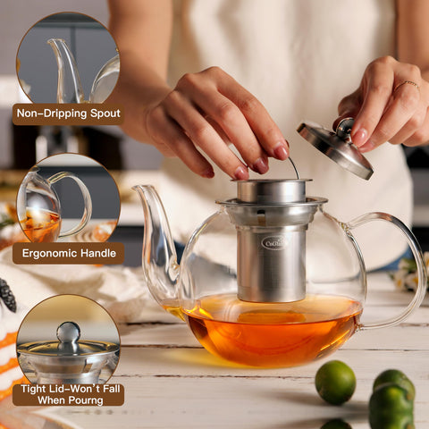 CNGLASS removable infuser interior with fine mesh for loose leaf tea