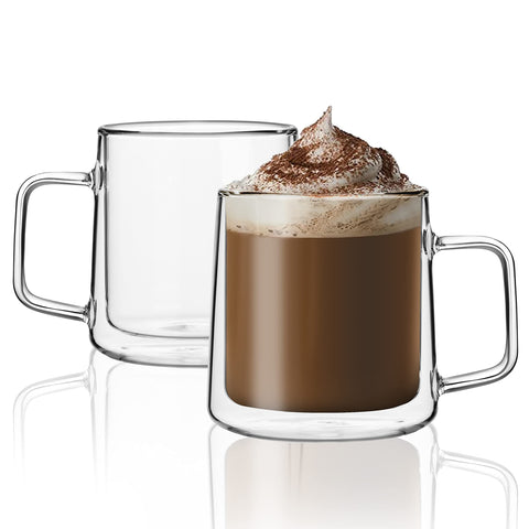 CNGLASS 12oz double-wall mug with handle for hot coffee, cool hands.
