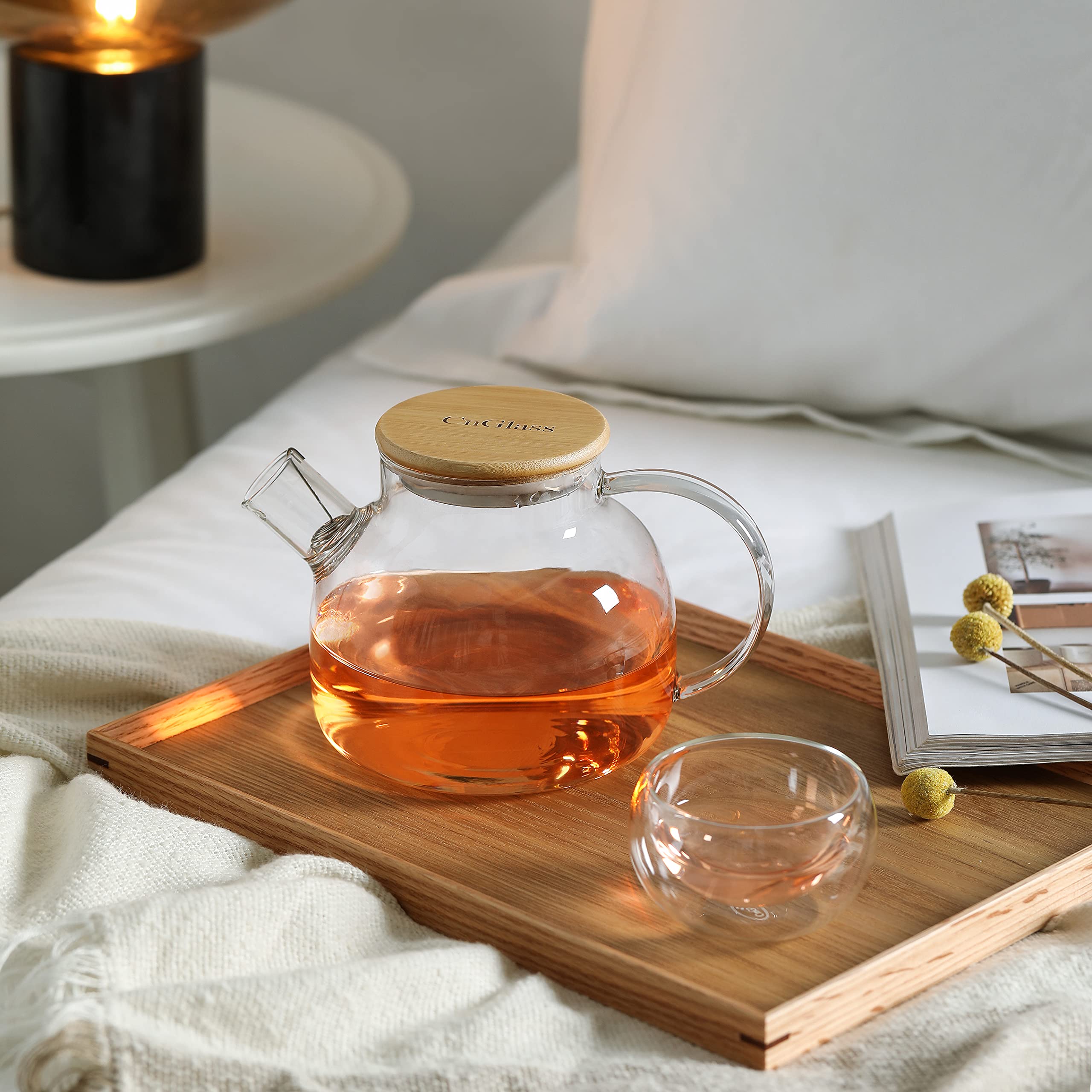 CNGLASS 40oz teapot serves 3–5 cups ideal for small gatherings.
