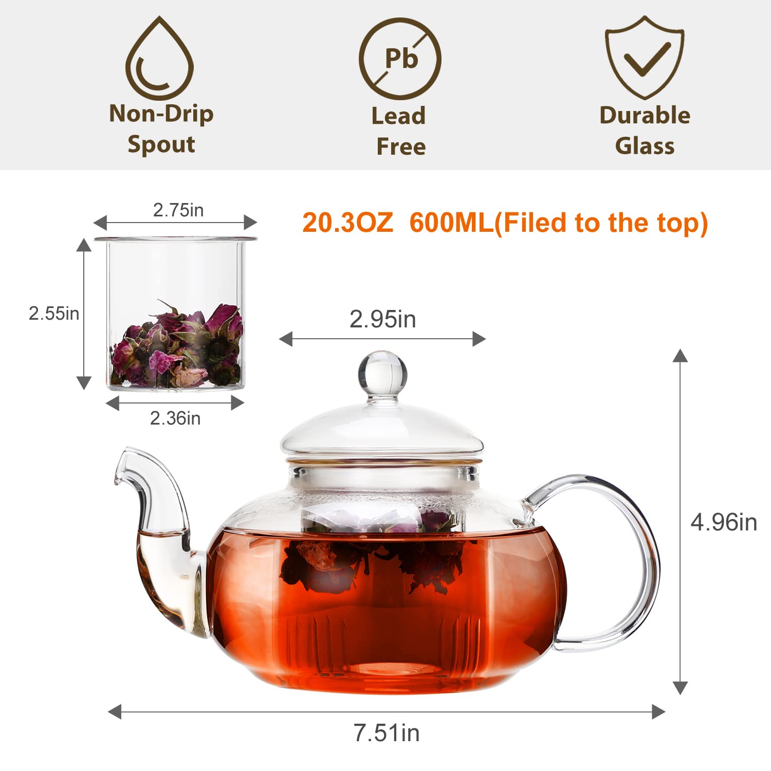 CNGLASS borosilicate glass teapot presents crystal clarity for vibrant infusions.