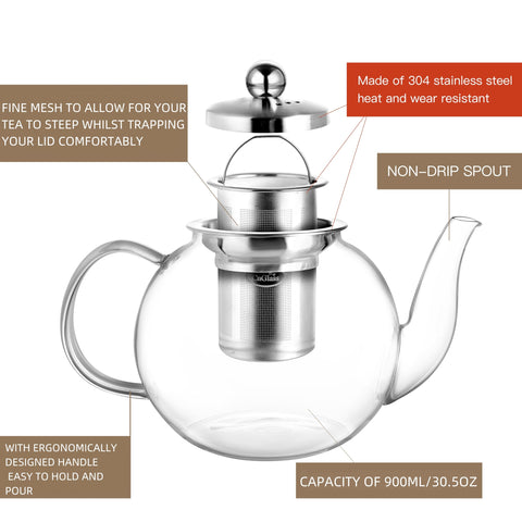 CNGLASS borosilicate glass teapot safe for microwave and stove heating