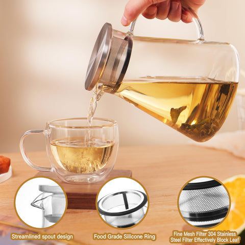 CNGLASS borosilicate teapot with ergonomic handle for comfortable pouring.