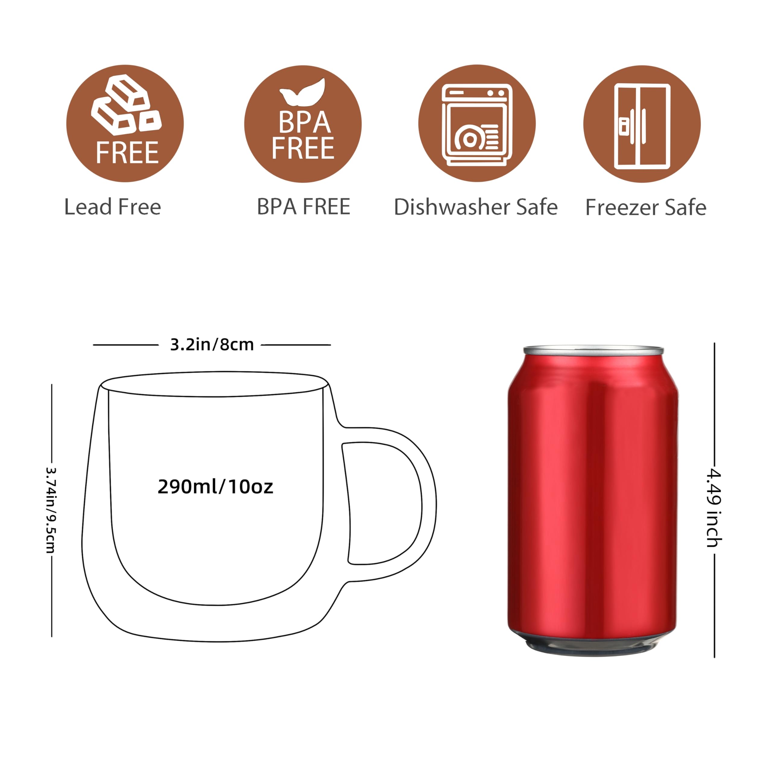 CNGLASS clear glass mug with handle perfect for latte and cappuccino