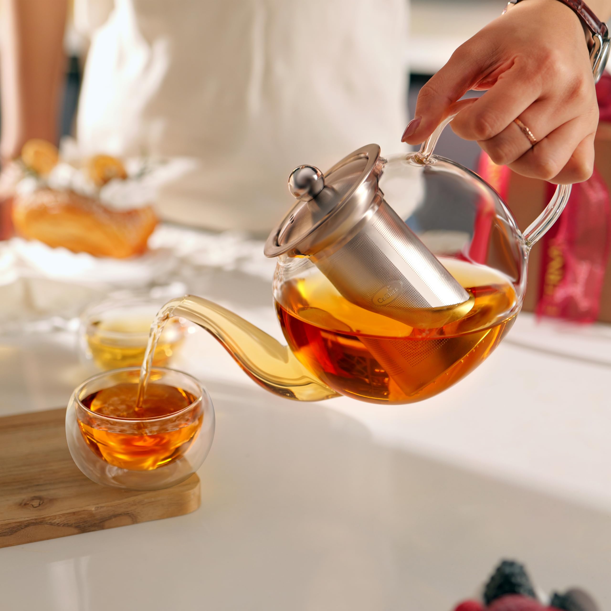 CNGLASS clear glass design to gauge tea color as it steeps