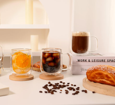 CNGLASS clear insulated glass espresso cup with a big handle for easy sipping