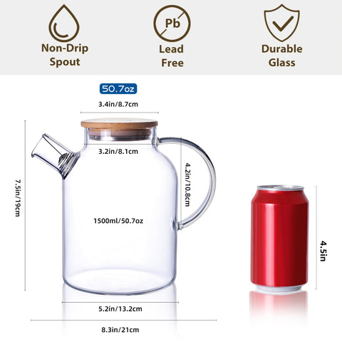 CNGLASS clear 50.7oz pitcher for generous tea servings.