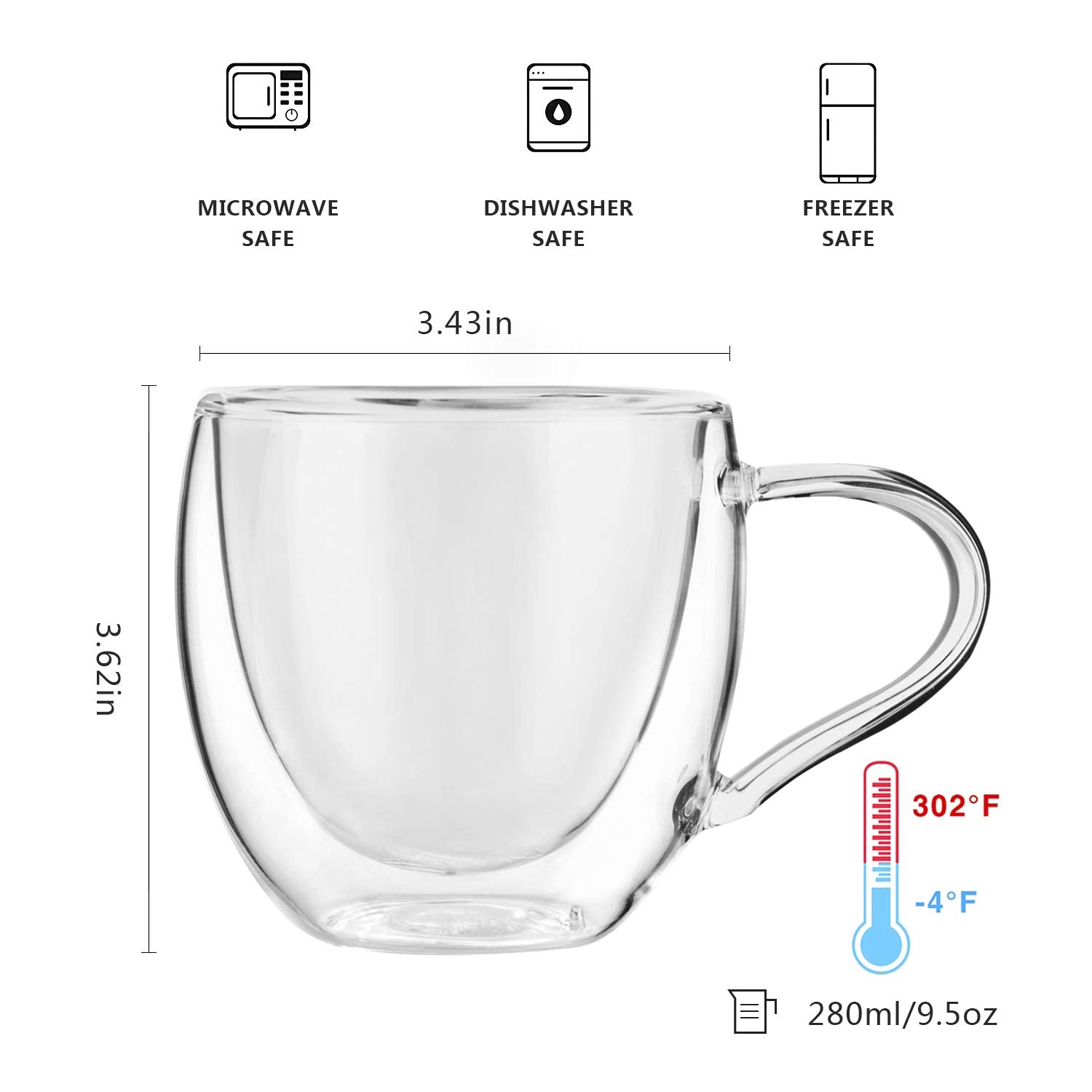 CNGLASS double-wall mug with handle for easy grip and warmth.