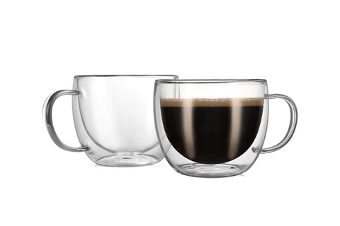 CNGLASS double-wall cappuccino mug front view, insulated to keep drinks hot and hands cool.