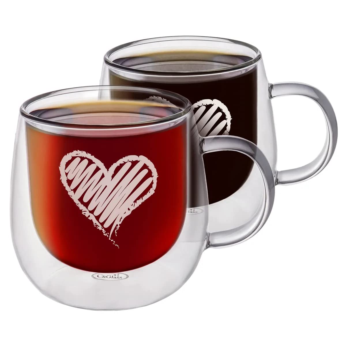 CNGLASS double-walled 10oz mug set with handle keeps drink hot and hands cool