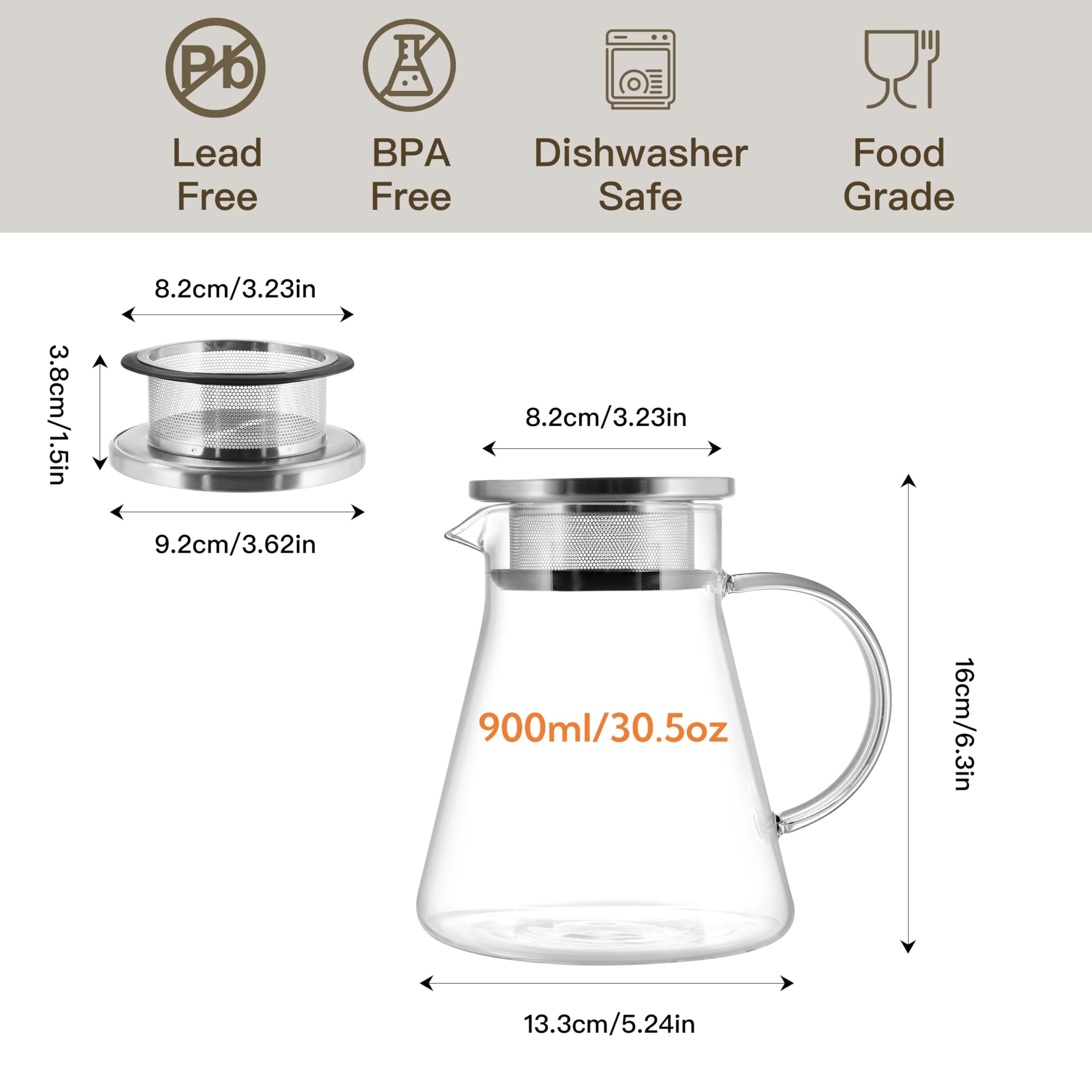 CNGLASS glass teapot with filter lid for easy brewing.