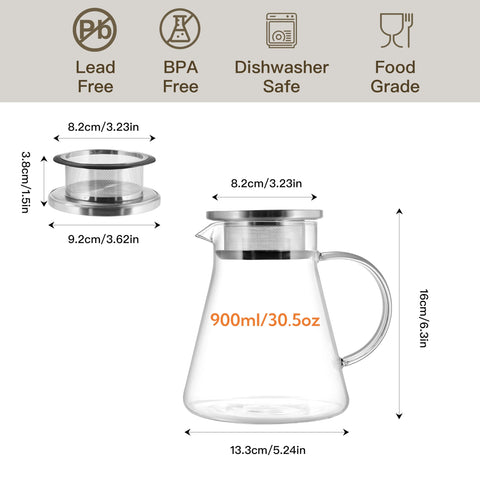 CNGLASS glass teapot with filter lid for easy brewing.