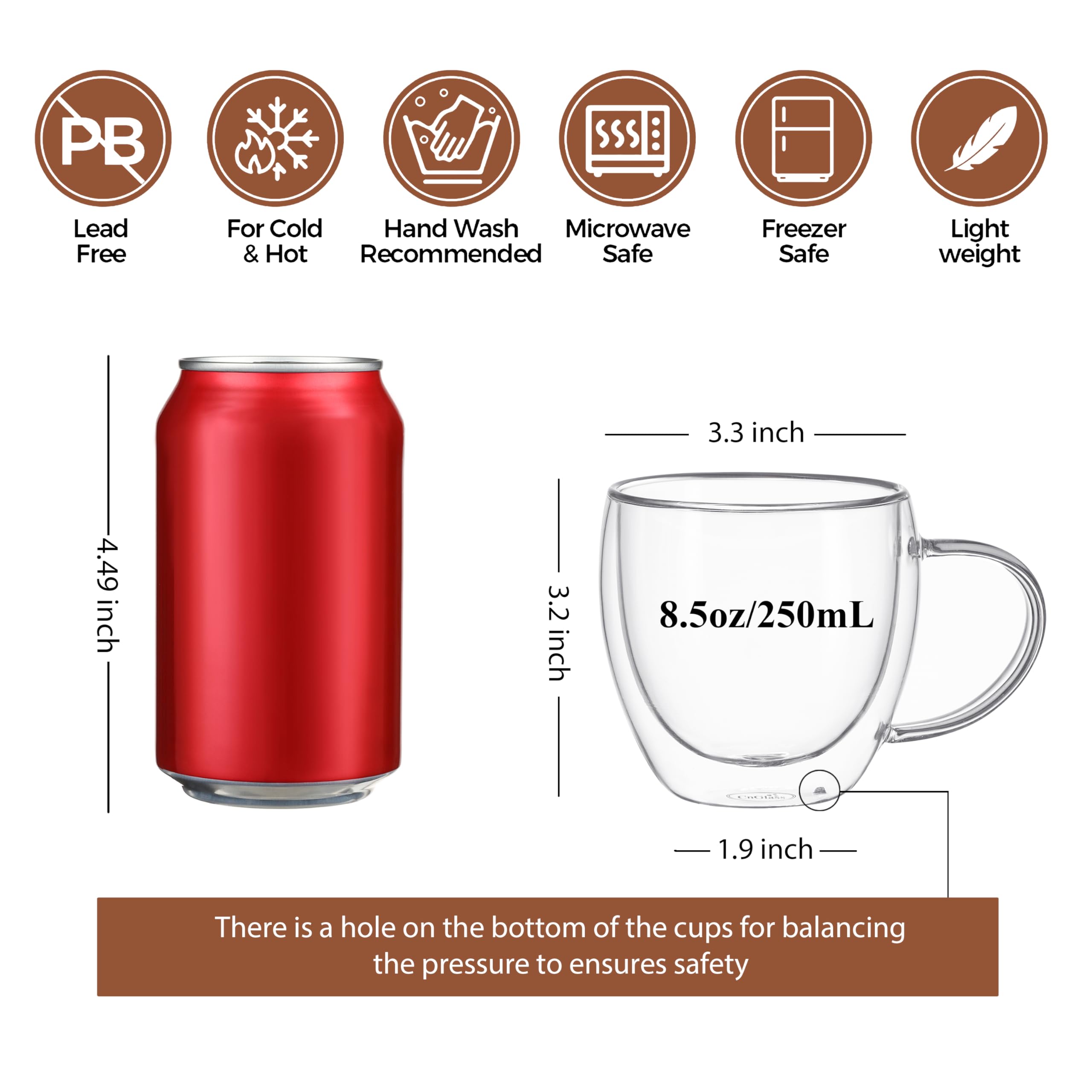 CNGLASS insulated glass mug for hot or cold beverages, ideal for daily coffee