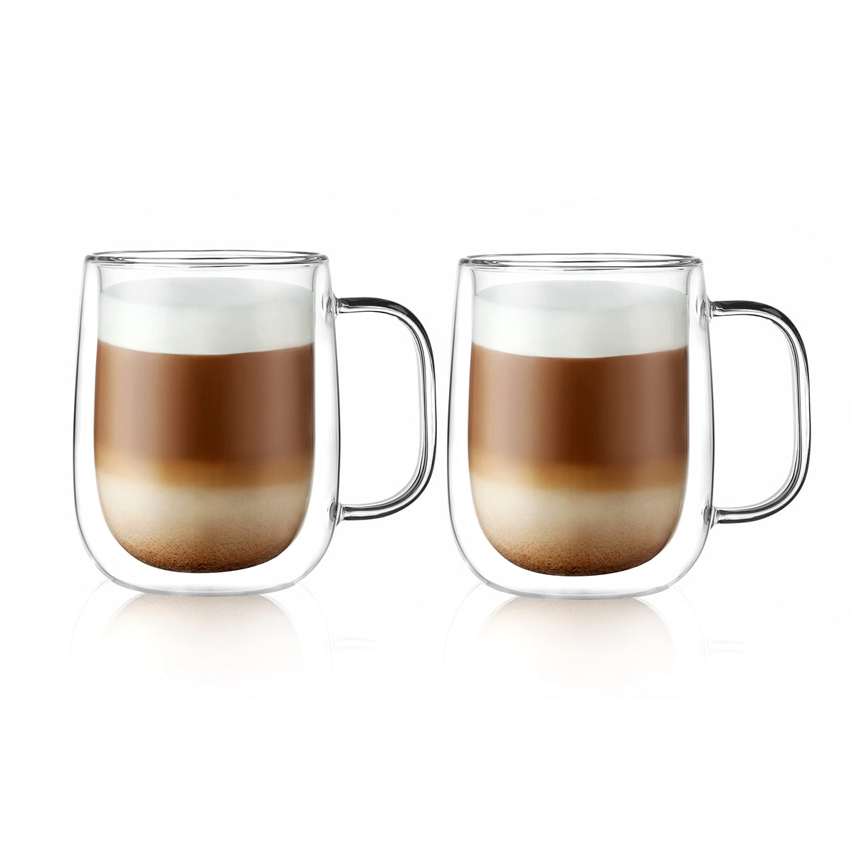 CNGLASS large double-wall mug front view highlighting clear insulation for hot drinks