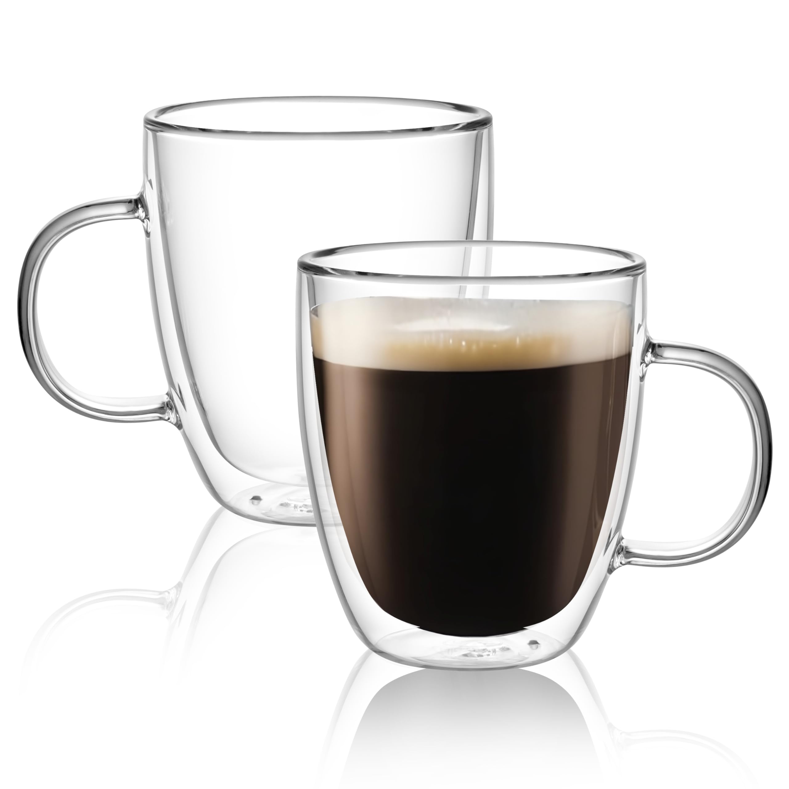 CNGLASS large double-wall glass mug with handle keeps drinks warm without burning hands.