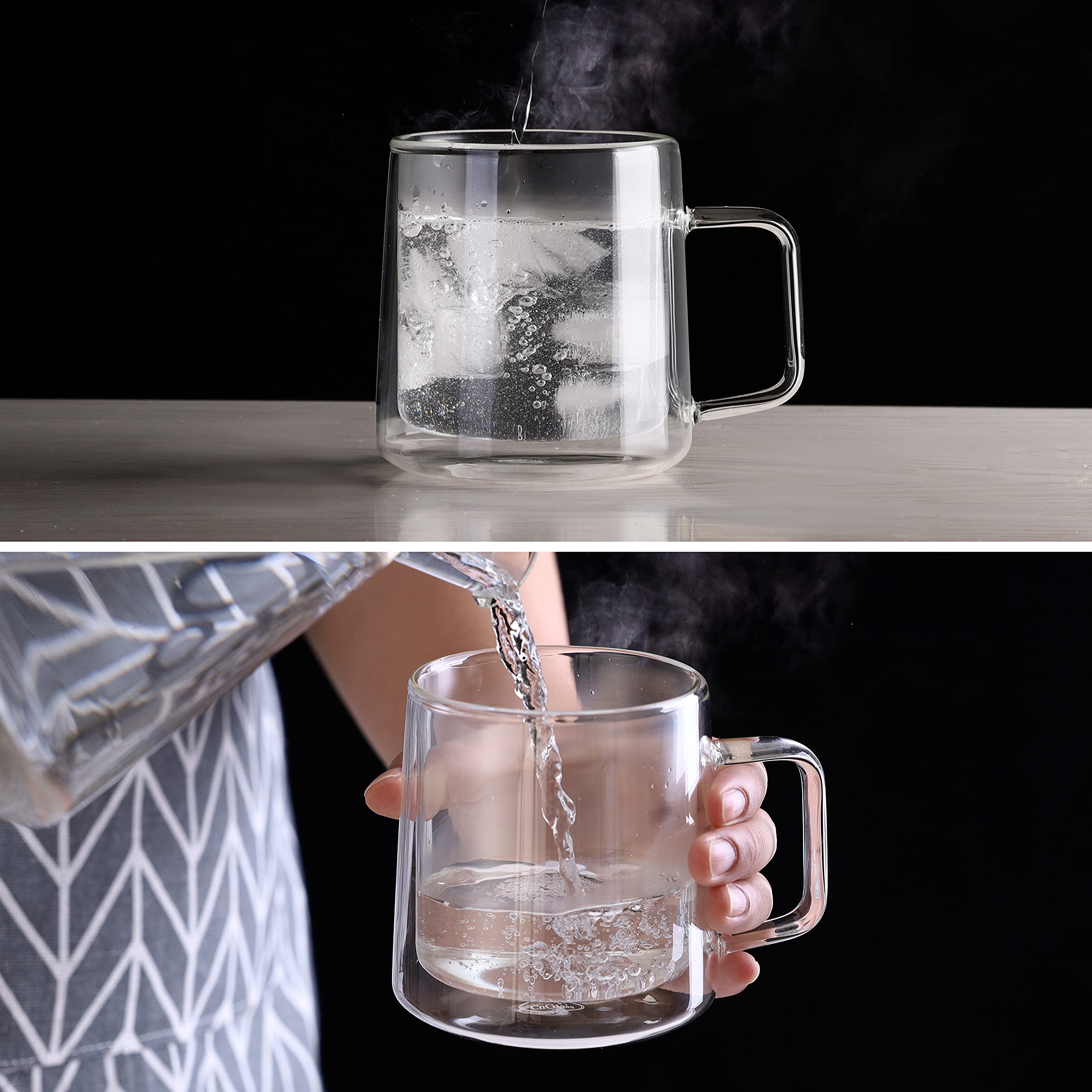 CNGLASS latte mug with double-wall design prevents burns.