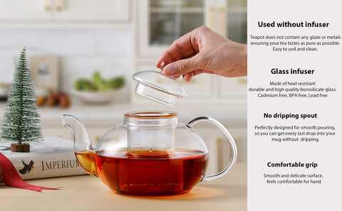 CNGLASS non-drip spout tea pot keeps pours smooth and splashes minimal.