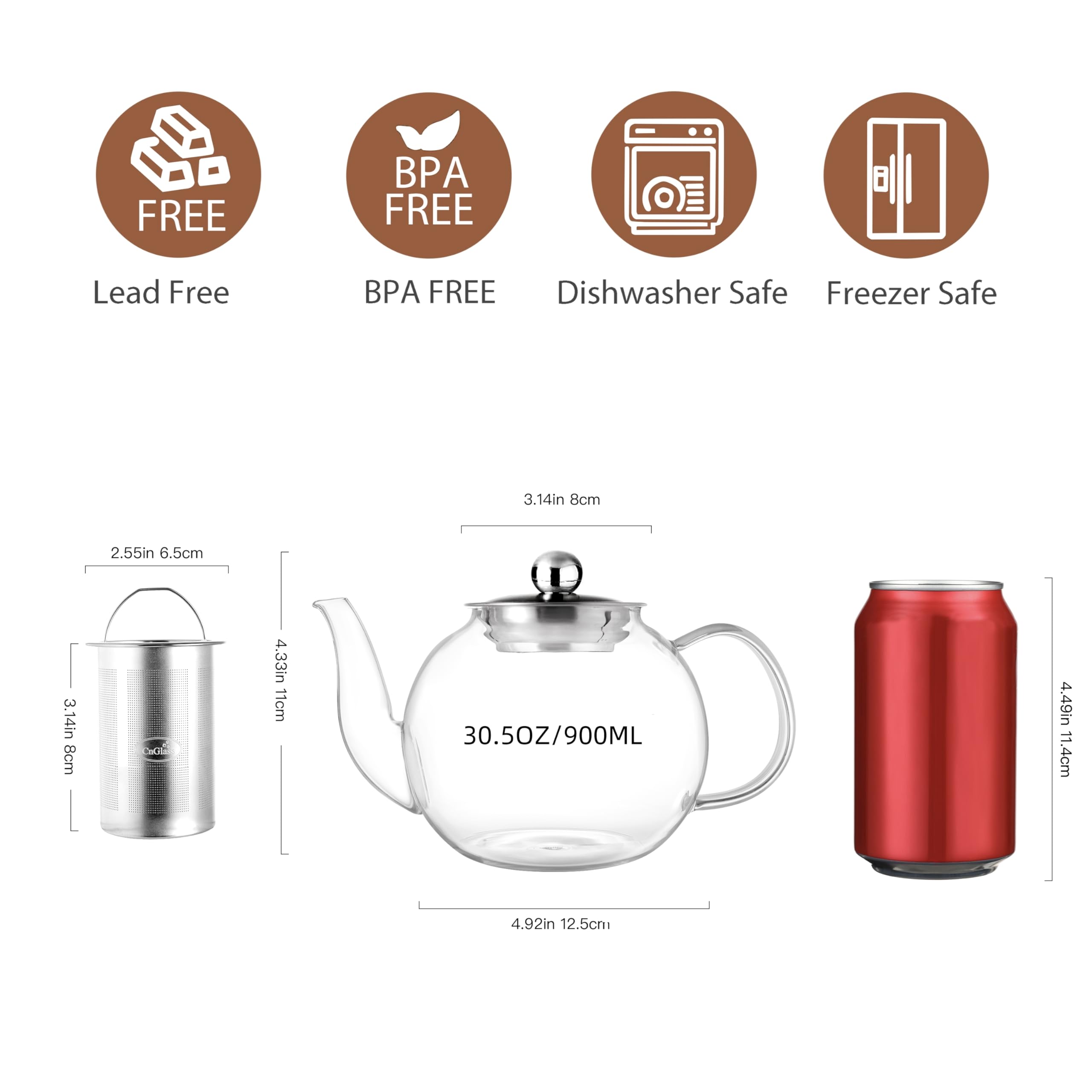 CNGLASS removable infuser in stainless steel for loose-leaf brewing