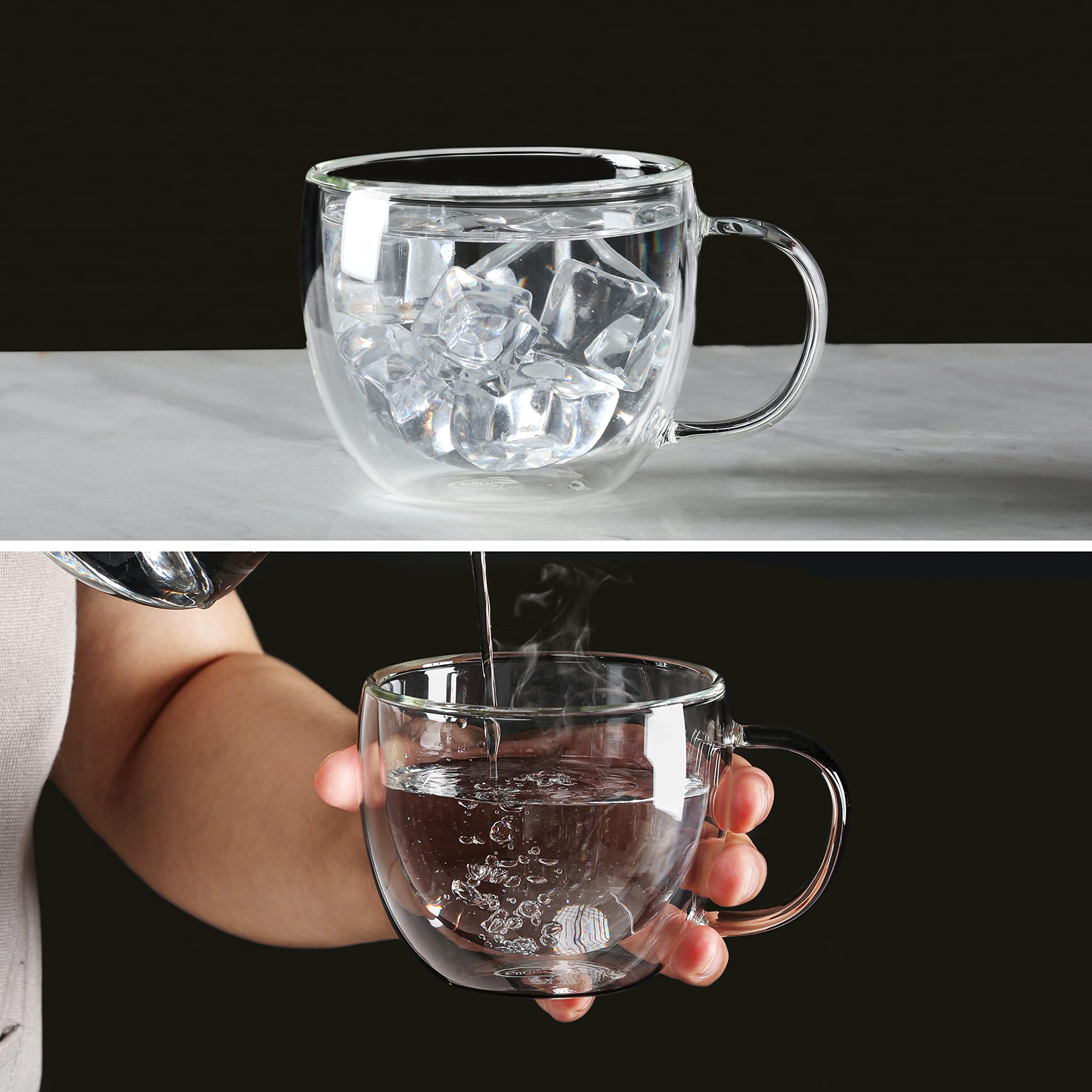 CNGLASS set of 2 cappuccino mugs on table ready for daily use.