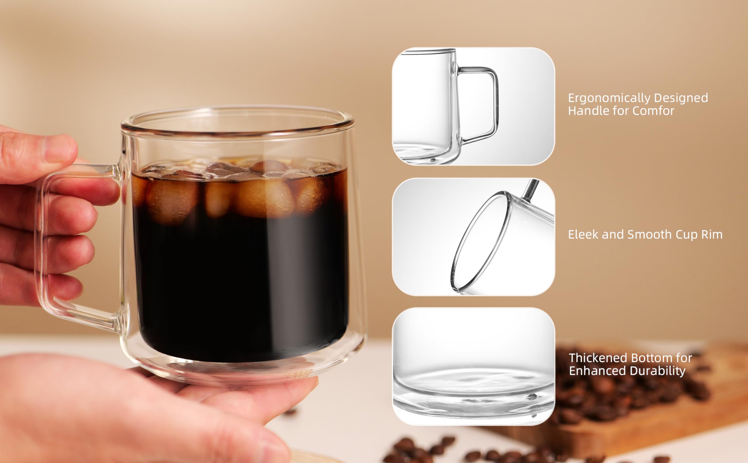 CNGLASS mug with wide opening for easy filling and cleaning.