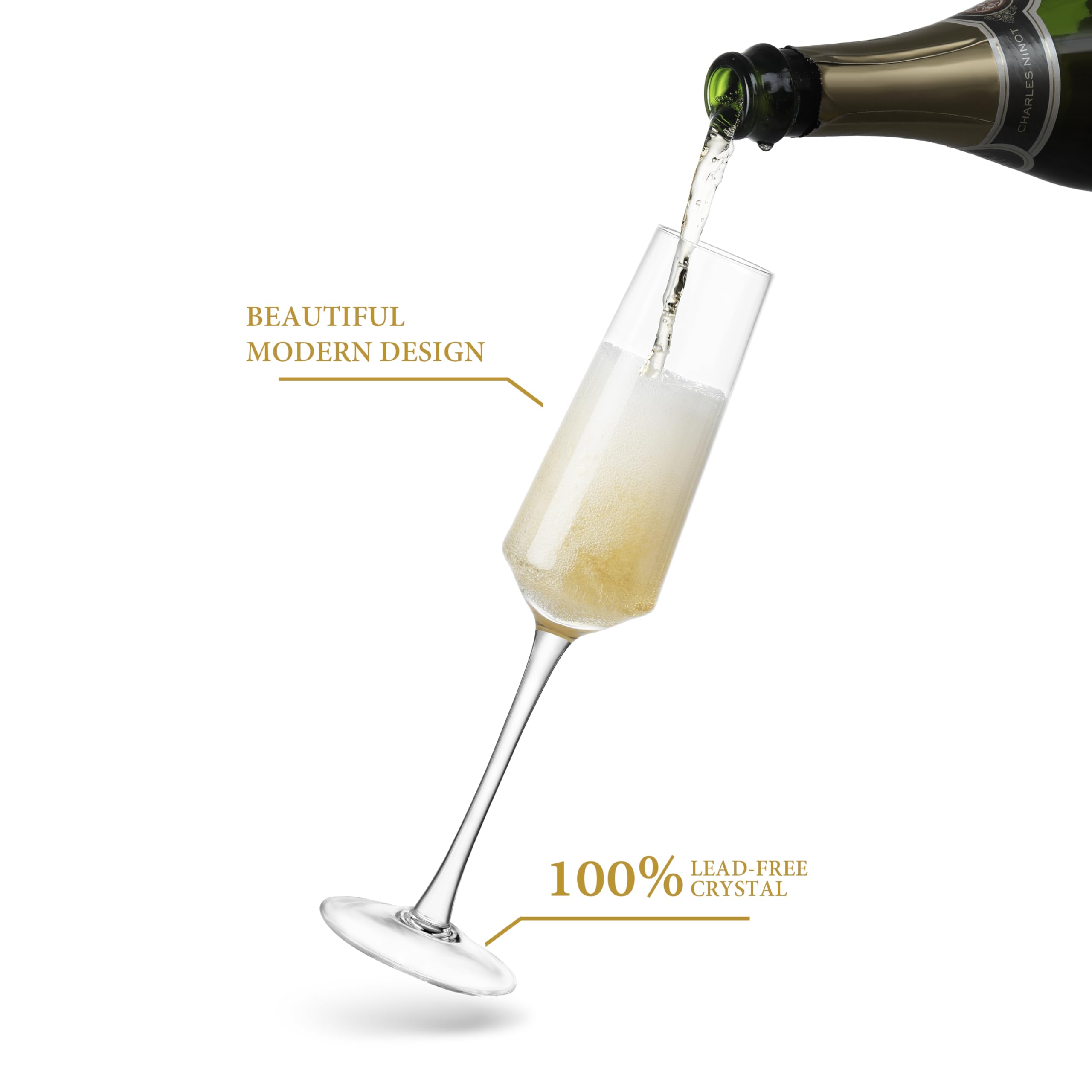CnSneg 7-ounce capacity flute ideal for Prosecco and mimosas.