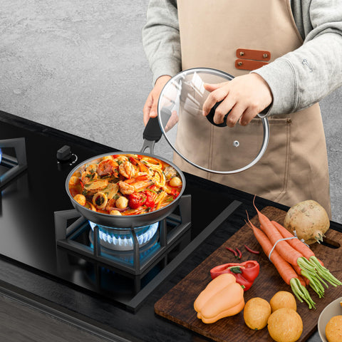 CnSneg lid on cast iron skillet showing versatile cookware compatibility