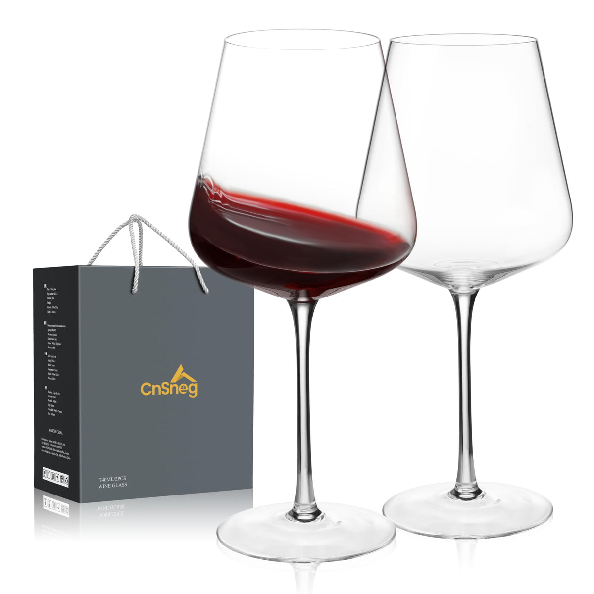 CnSneg hand-blown wine glasses set of 2 for refined tasting