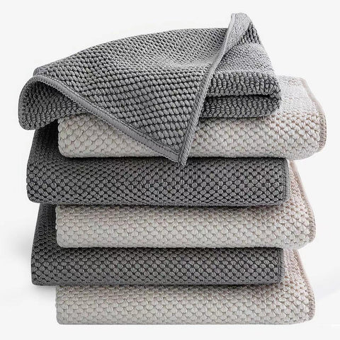 Cnyobvi barista towels 6-pack waffle weave absorb coffee residue quickly without scratching stainless steel.