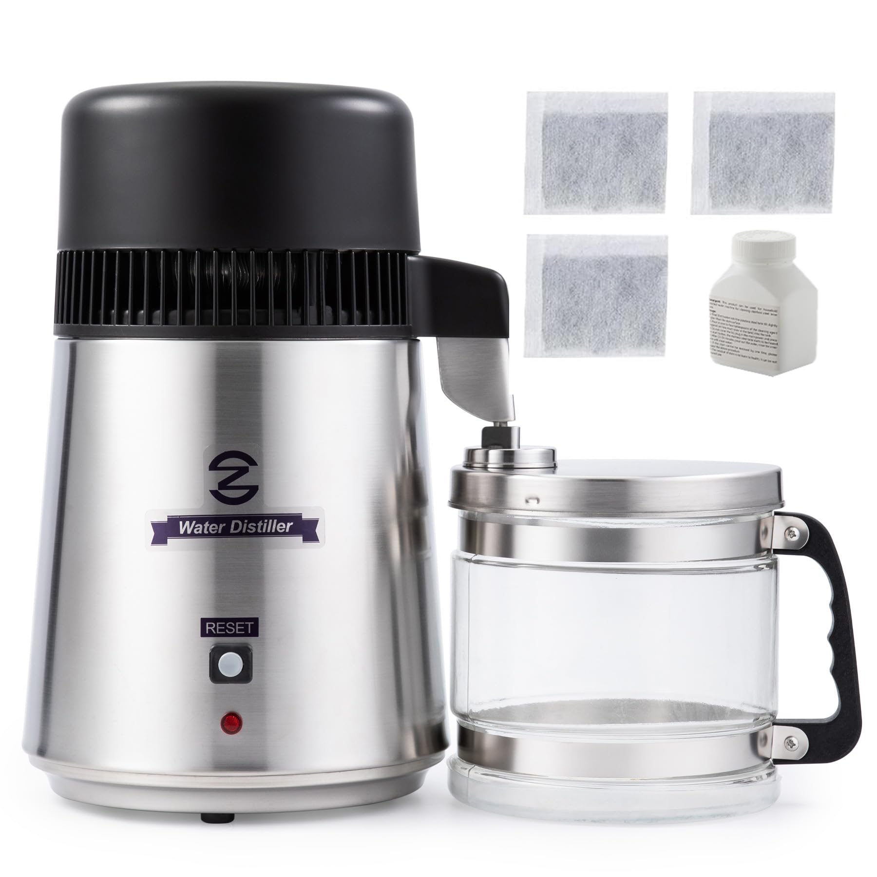 CO-Z 4L Distiller front view in brushed stainless steel for durable daily use.