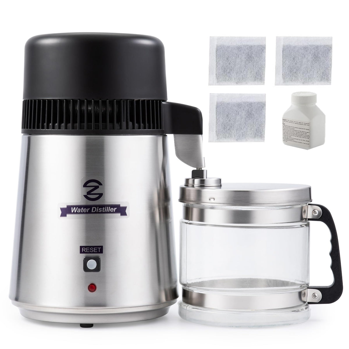 CO-Z 4L Distiller front view in brushed stainless steel for durable daily use.