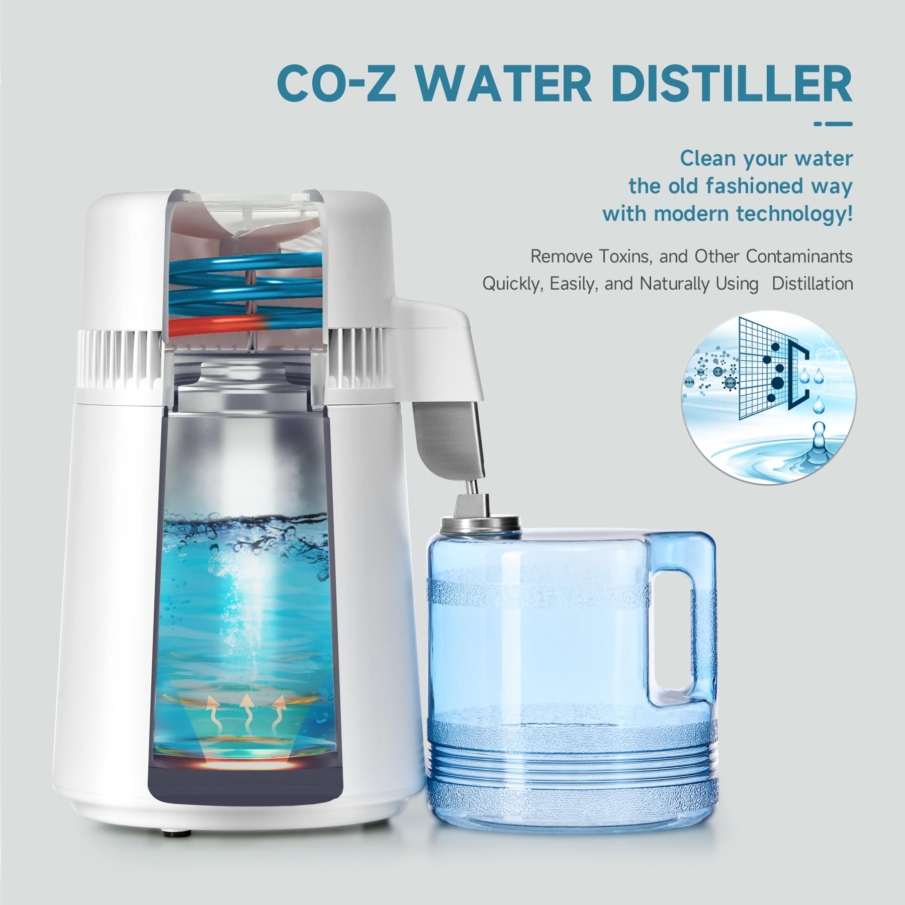 CO-Z distiller illuminated panel indicates simple operation and quick status checks.