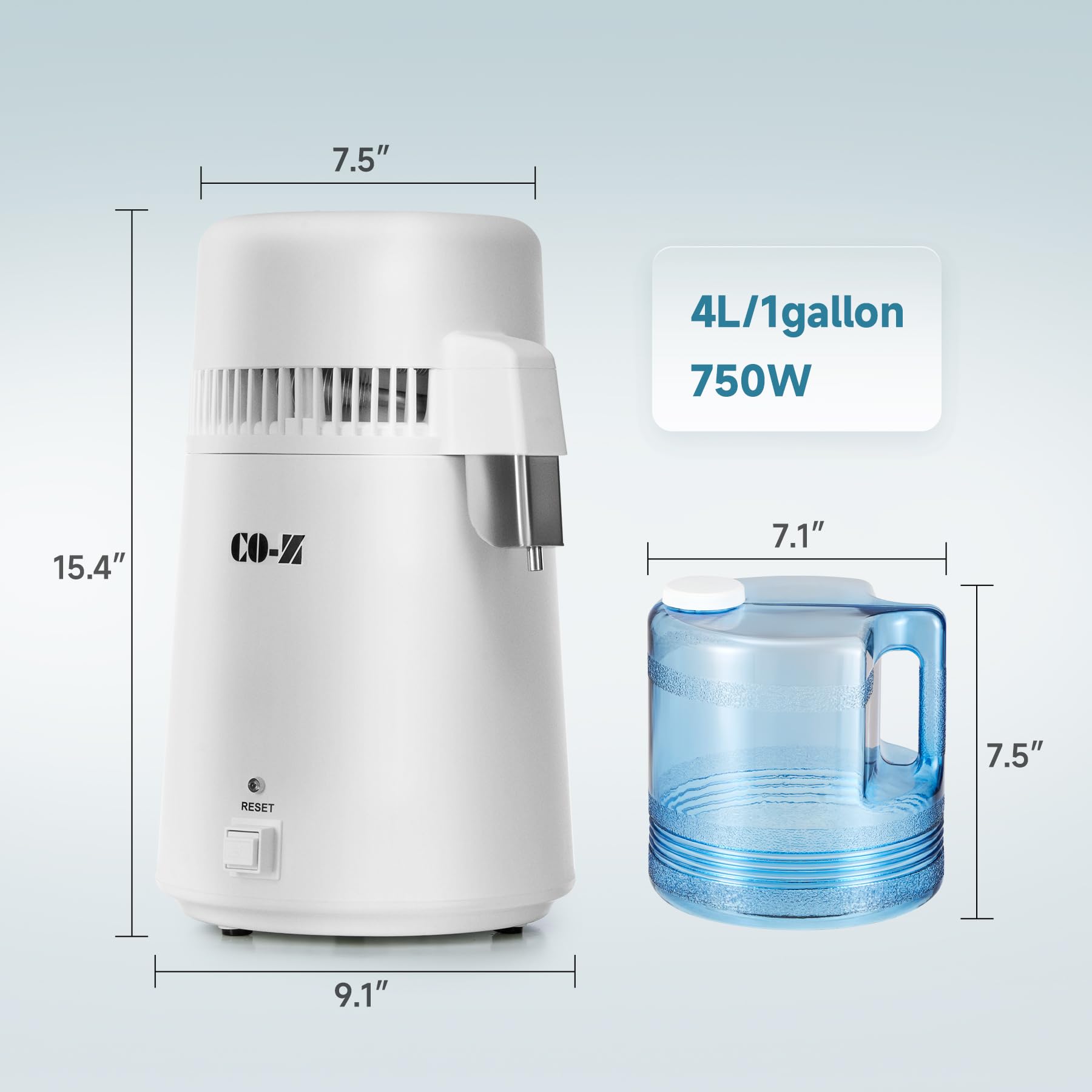 CO-Z distiller pouring action demonstrates easy access to purified water at home.