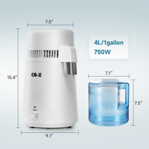 CO-Z distiller pouring action demonstrates easy access to purified water at home.