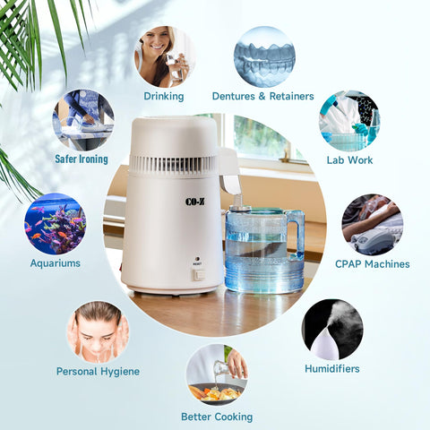 CO-Z distiller water collection container provides ready-to-use purified water.