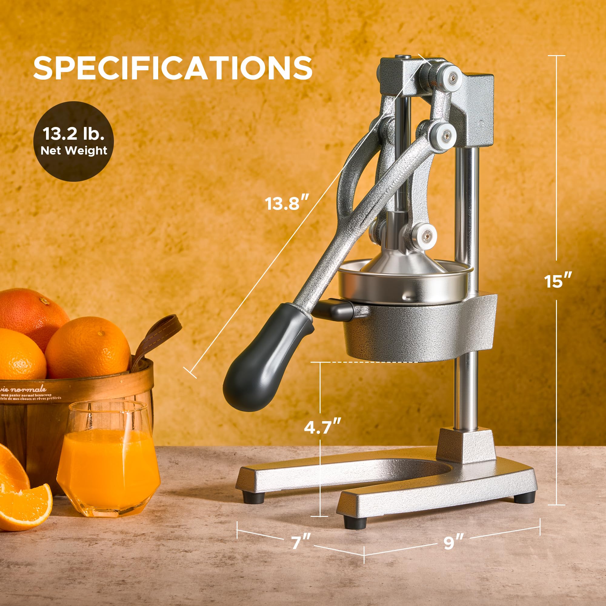 CO-Z juicer handle with rubber grip provides comfortable leverage during pressing
