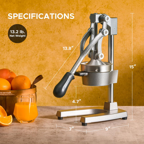 CO-Z juicer handle with rubber grip provides comfortable leverage during pressing