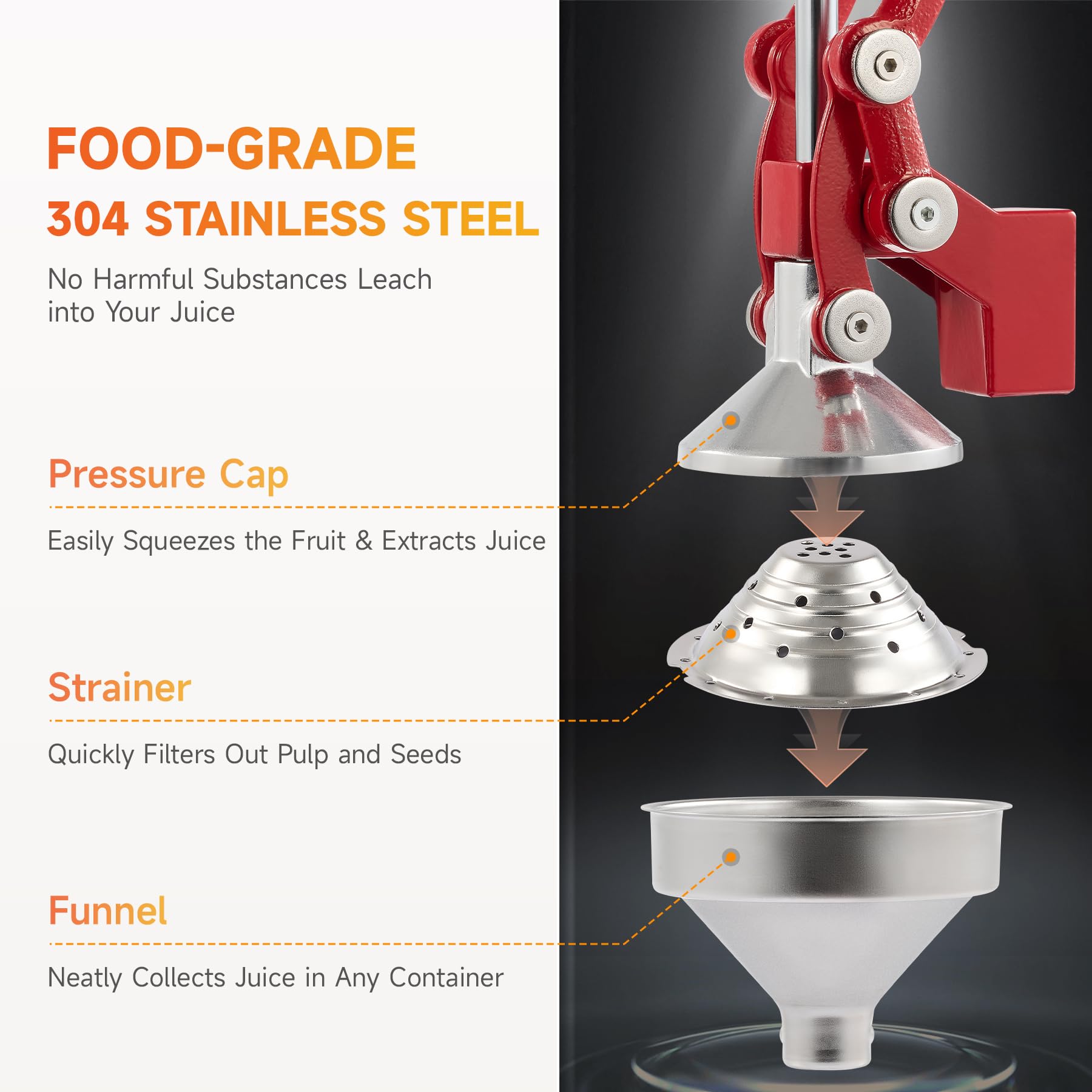 CO-Z red juicer with handle and crank for effortless squeezing